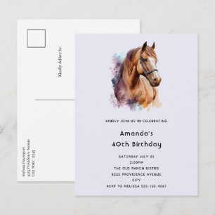 Postal De Invitación Retrato de cabeza de caballo marrón en acuarela Cu