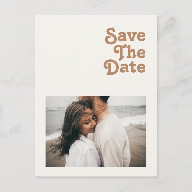 Postal De Invitación Retro Beach | Foto Marfil Save The Date (Anverso)