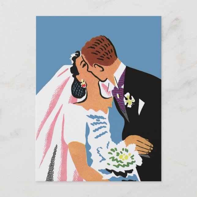 Postal De Invitación Retro Bride y Groom, Wedding RSVP (Anverso)