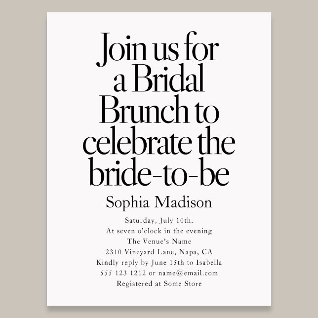 Postal De Invitación Retro Editorial Bold Bridal Shower Brunch (Subido por el creador)