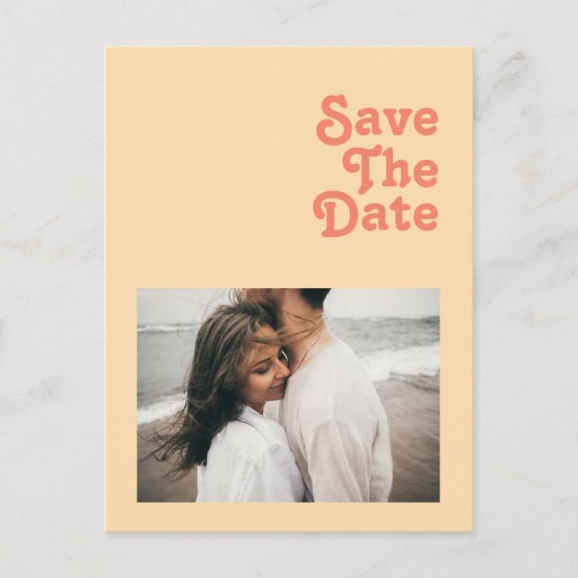 Postal De Invitación Retro moderno | Naranja Cream Photo Save the Date  (Anverso)