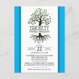 Postal De Invitación Reunión de la familia de árboles Sky Blue