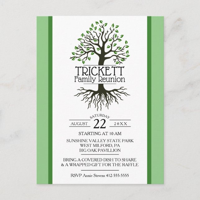 Postal De Invitación Reunión de la familia Sage Green Family Tree (Anverso)
