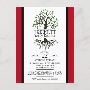 Postal De Invitación Reunión familiar de árbol de familia roja oscura