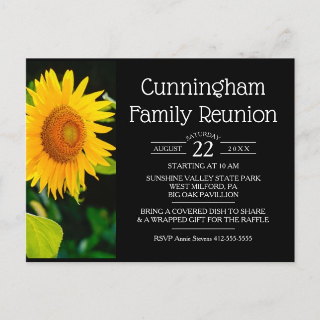 Postal De Invitación Reunión familiar de girasol amarillo (Anverso)