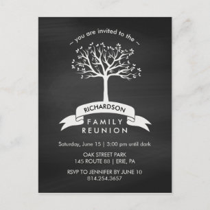 Postal De Invitación Reunión familiar de moda de Chalkboard con árbol