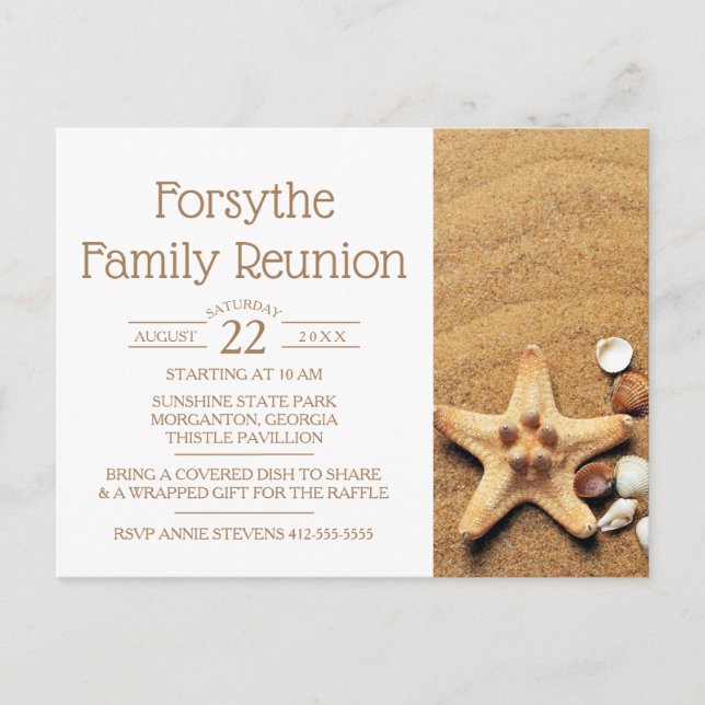 Postal De Invitación Reunión Familiar De Starfish And Seasheles Beach (Anverso)