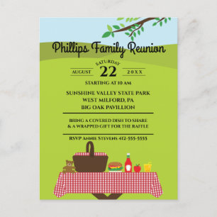 Postal De Invitación Reunión Familiar En La Mesa De Picnic Del Parque