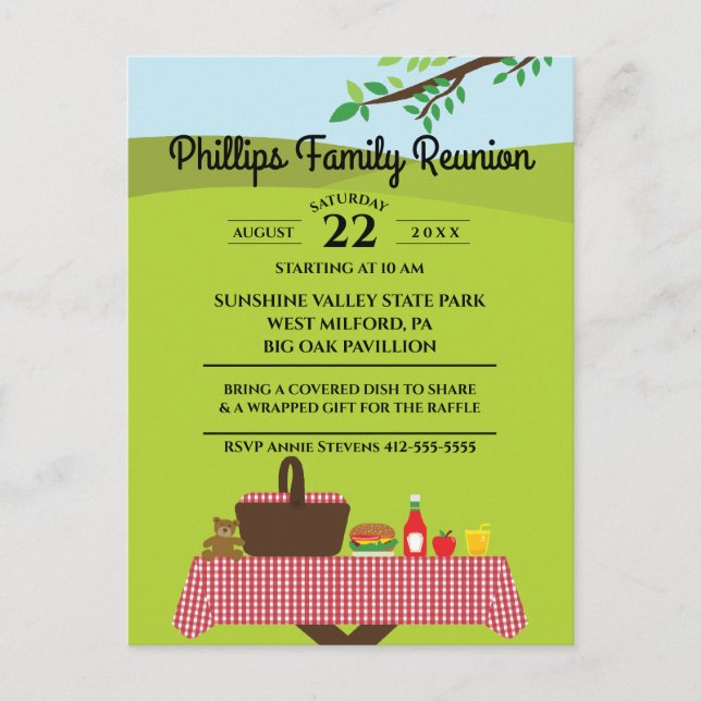 Postal De Invitación Reunión Familiar En La Mesa De Picnic Del Parque (Anverso)