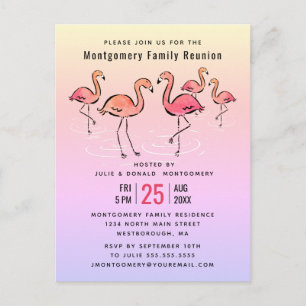 Postal De Invitación -Reunión familiar Flamingo de acuarela tropical