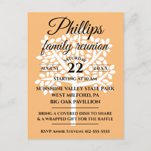 Postal De Invitación Reunión familiar Naranja con árbol blanco
