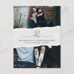 Postal De Invitación Ripped Paper Effect Wedding Custom Photo Script