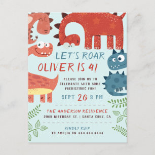 Postal De Invitación Roar Dino, fiesta de cumpleaños de los niños