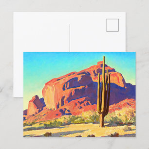 Postal De Invitación Rocas rojas y cactus por Maynard Dixon