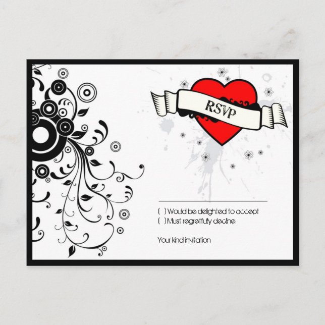 Postal De Invitación Rock & Roll Grungy Heart Music Boda (Anverso)