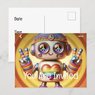 Postal De Invitación Rocking Retro Robot