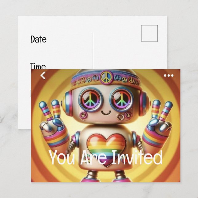 Postal De Invitación Rocking Retro Robot (Anverso / Reverso)