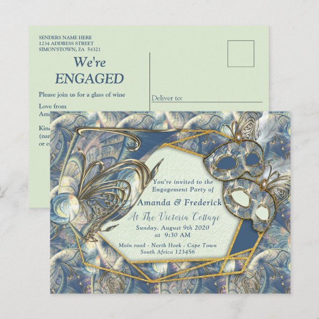 Postal De Invitación Rococo rico Romantic Gold Relieves y máscaras (Anverso / Reverso)