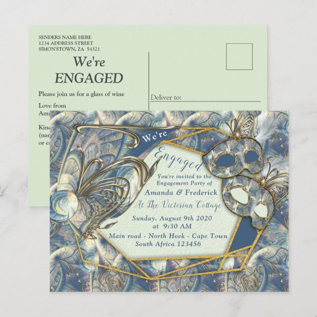 Postal De Invitación Rococo rico Romantic Gold Relieves y máscaras (Anverso / Reverso)