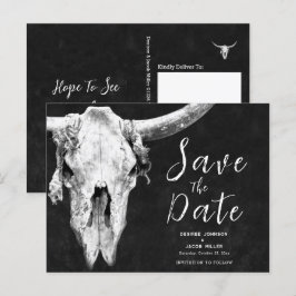Postal De Invitación Rodeo Black And White Bull Skull Ahorra La Fecha