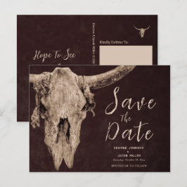 Postal De Invitación Rodeo Brown Bull Skull Ahorra La Fecha