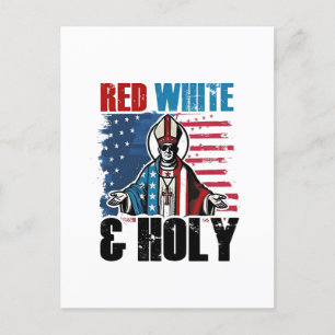 Postal De Invitación Rojo Blanco y Santo Papa León XIV, 4 de Julio