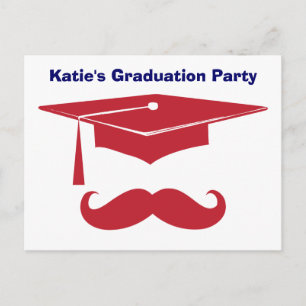 Postal De Invitación Rojo de graduación de bigote