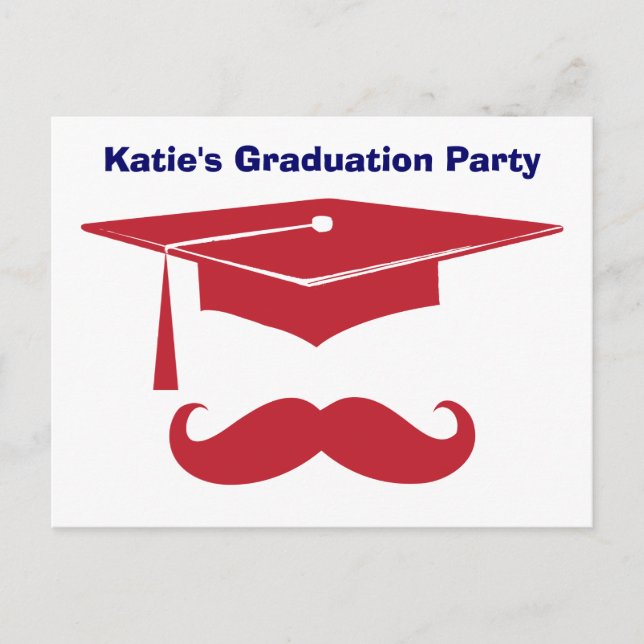 Postal De Invitación Rojo de graduación de bigote (Anverso)