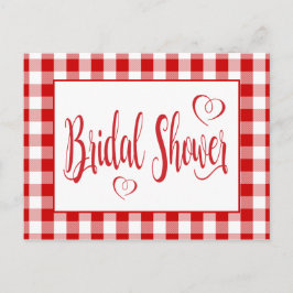 Postal De Invitación Rojo del país Gingham Plaid Bridal Shower