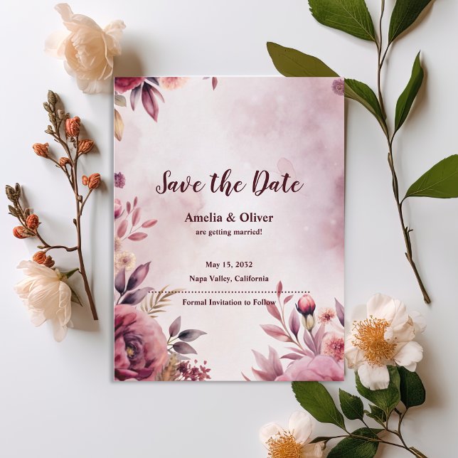 Postal De Invitación Romantic Blush Floral Wedding Save the Date (Romantic Blush Floral Save the Date Invitation | Elegant Watercolor Wedding Save the Date Card)