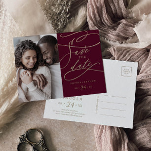 Postal De Invitación Romántica fotografía caligrafía borgoñona salva la
