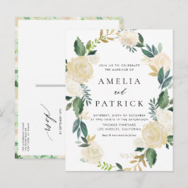 Postal De Invitación Romántico Boda de guirnaldas florales de marfil bl