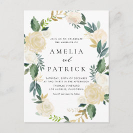 Postal De Invitación Romántico Boda de guirnaldas florales de marfil bl