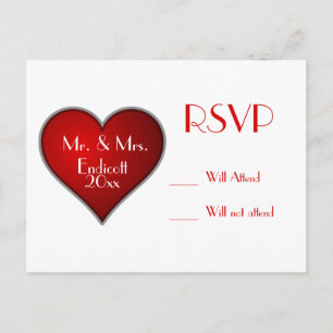 Postal De Invitación Romántico Corazón Rojo con Nombre y Fecha Boda RSV
