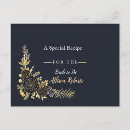Postal De Invitación Romántico dorado floral azul marino Desayuno de n