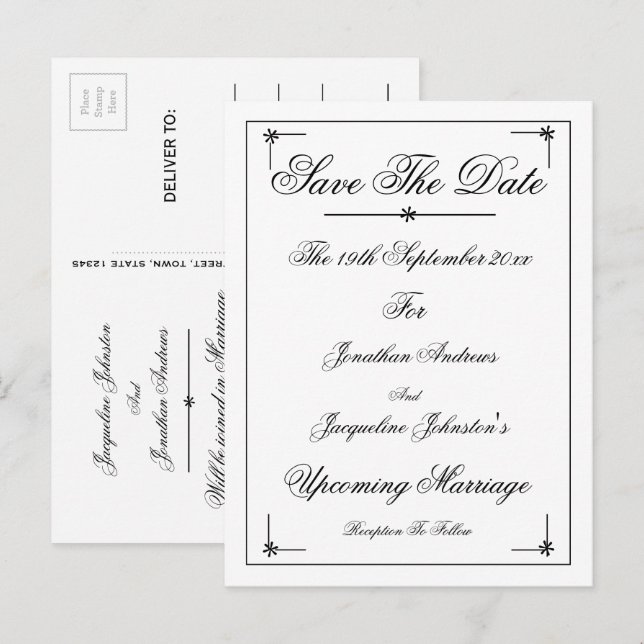 Postal De Invitación Romántico Elegante Guardar La Postcarta De Invitac (Anverso / Reverso)