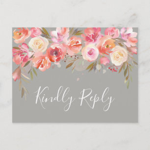 Postal De Invitación Romántico Rubor Flor de Bodas RSVP Gris