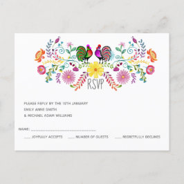 Postal De Invitación Rooster de Flores de Arte Popular RSVP