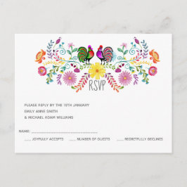 Postal De Invitación Rooster de Flores de Arte Popular RSVP