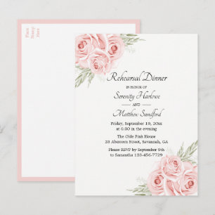 Postal De Invitación Rosa acuarela Rubor Ensayo de flores rosadas Cena