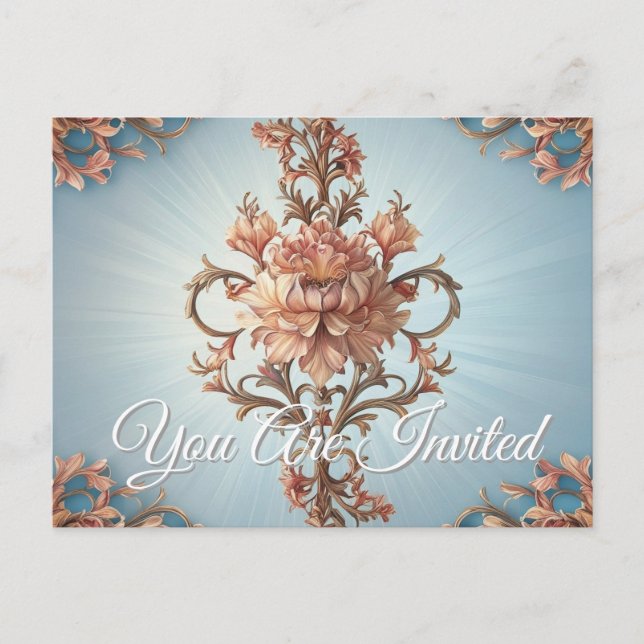 Postal De Invitación Rosa barroco (Anverso)