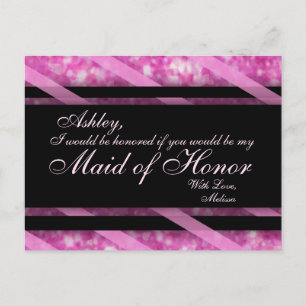 Postal De Invitación Rosa caliente, negro   Maid of Honor