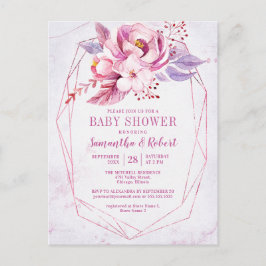 Postal De Invitación Rosa de Boho Gold Floral Rosa Baby Shower
