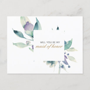 Postal De Invitación Rosa de color azul doncella de honor floral