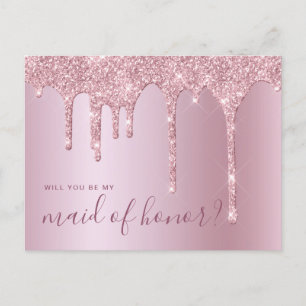 Postal De Invitación Rosa de goteo de oro serás mi criada de honor
