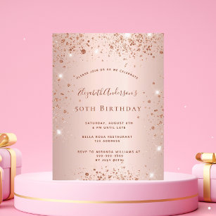 Postal De Invitación Rosa de oro de la fiesta de cumpleaños