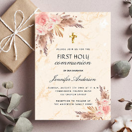 Postal De Invitación Rosa de pasto de Pampas ruge primera comunión sant