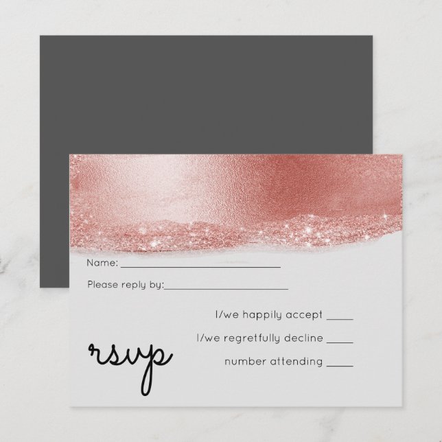Postal De Invitación Rosa de presupuesto Purpurina de oro Relieve metal (Anverso / Reverso)