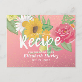 Postal De Invitación Rosa de receta de ducha de novia Flor Purpurina de