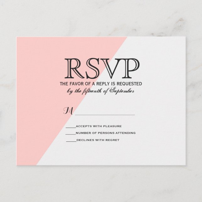 Postal De Invitación Rosa de salmón claro y dos tonos grises (Anverso)